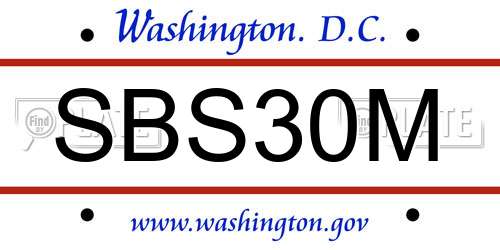 SBS30M District Of Columbia License Plate