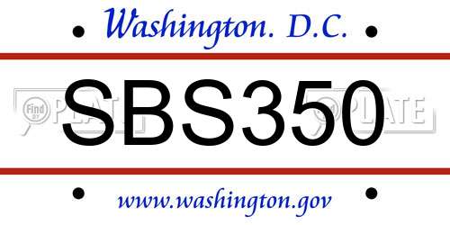 SBS350 District Of Columbia License Plate