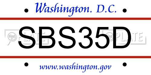 SBS35D District Of Columbia License Plate