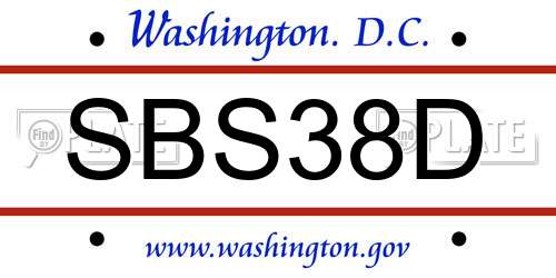 SBS38D District Of Columbia License Plate