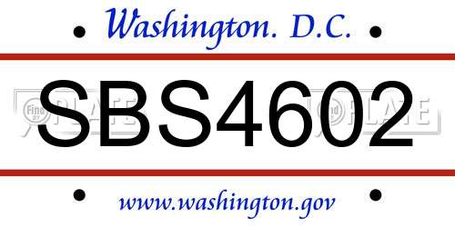 SBS4602 District Of Columbia License Plate