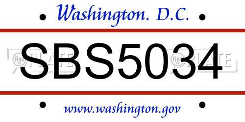 SBS5034 District Of Columbia License Plate