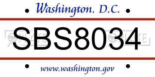 SBS8034 District Of Columbia License Plate