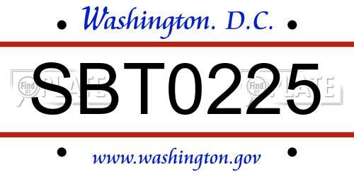 SBT0225 District Of Columbia License Plate
