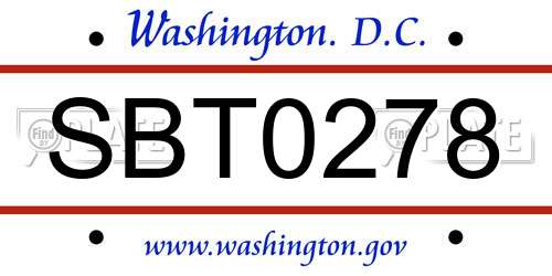 SBT0278 District Of Columbia License Plate