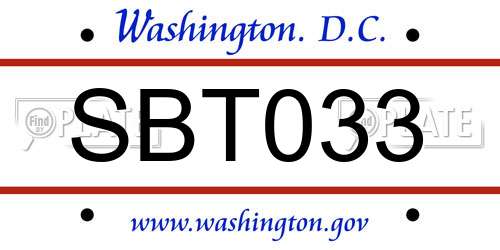 SBT033 District Of Columbia License Plate