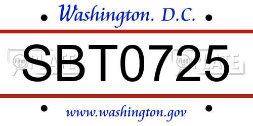SBT0725 District Of Columbia License Plate