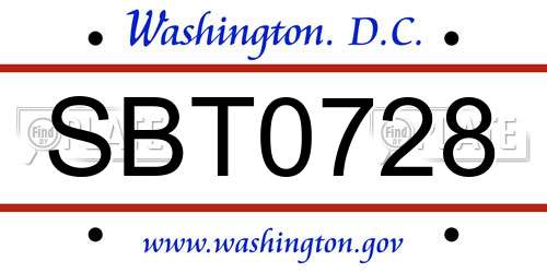 SBT0728 District Of Columbia License Plate