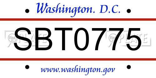 SBT0775 District Of Columbia License Plate