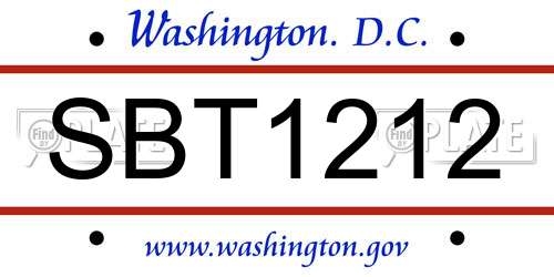 SBT1212 District Of Columbia License Plate