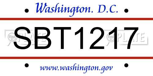 SBT1217 District Of Columbia License Plate