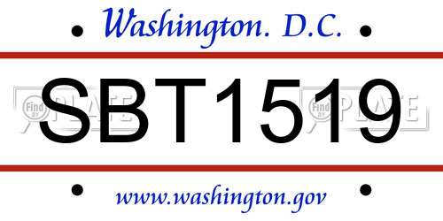 SBT1519 District Of Columbia License Plate