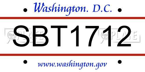 SBT1712 District Of Columbia License Plate