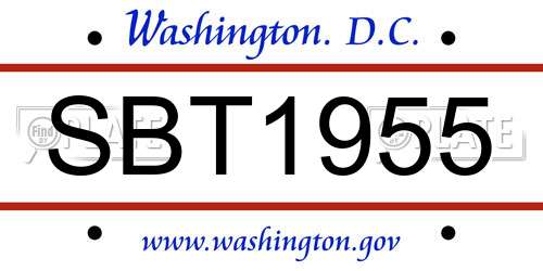 SBT1955 District Of Columbia License Plate