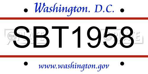SBT1958 District Of Columbia License Plate