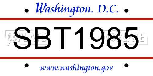 SBT1985 District Of Columbia License Plate