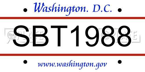 SBT1988 District Of Columbia License Plate