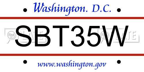 SBT35W District Of Columbia License Plate