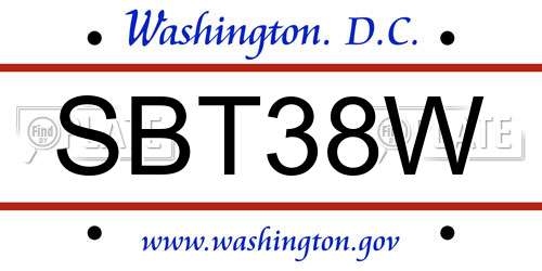 SBT38W District Of Columbia License Plate