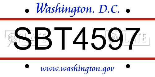SBT4597 District Of Columbia License Plate