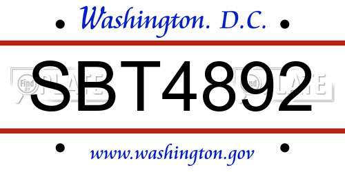 SBT4892 District Of Columbia License Plate