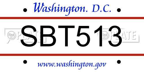SBT513 District Of Columbia License Plate