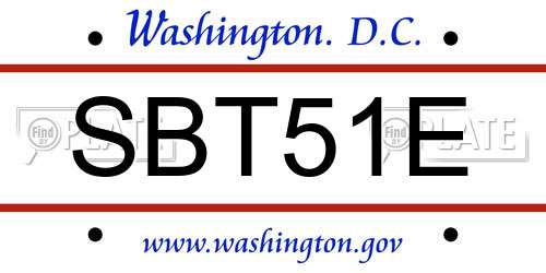 SBT51E District Of Columbia License Plate