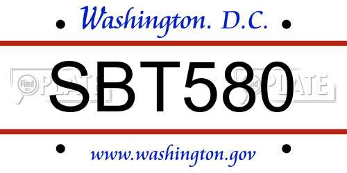 SBT580 District Of Columbia License Plate