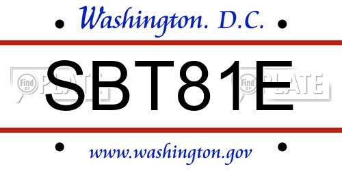 SBT81E District Of Columbia License Plate