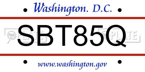 SBT85Q District Of Columbia License Plate