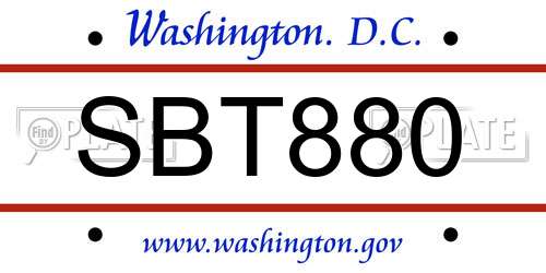 SBT880 District Of Columbia License Plate