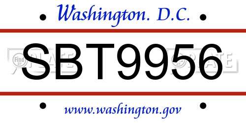 SBT9956 District Of Columbia License Plate