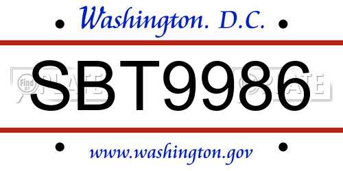 SBT9986 District Of Columbia License Plate