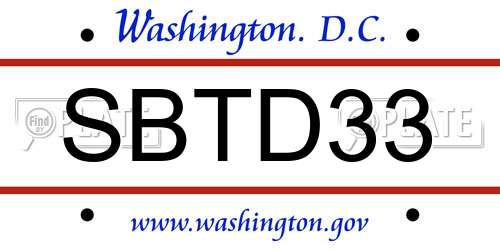 SBTD33 District Of Columbia License Plate