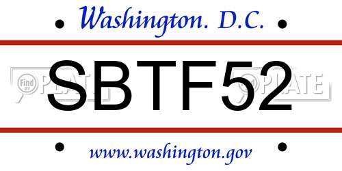 SBTF52 District Of Columbia License Plate