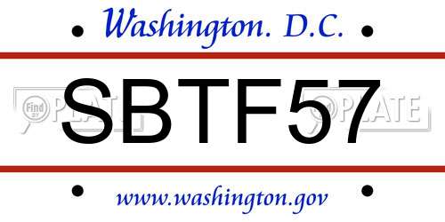 SBTF57 District Of Columbia License Plate
