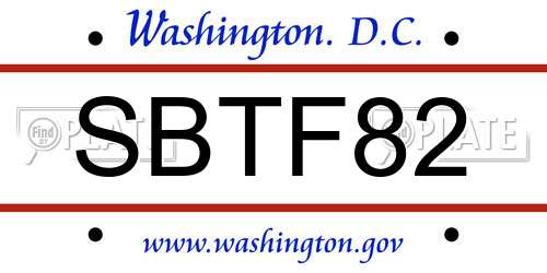 SBTF82 District Of Columbia License Plate
