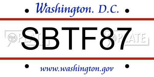 SBTF87 District Of Columbia License Plate