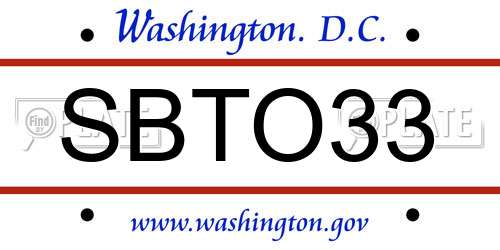 SBTO33 District Of Columbia License Plate