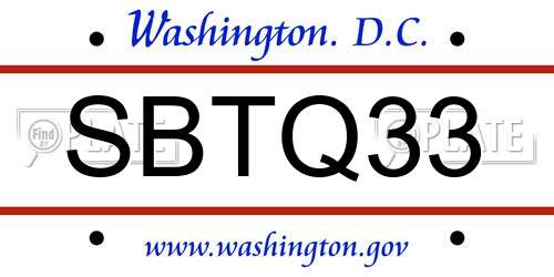 SBTQ33 District Of Columbia License Plate