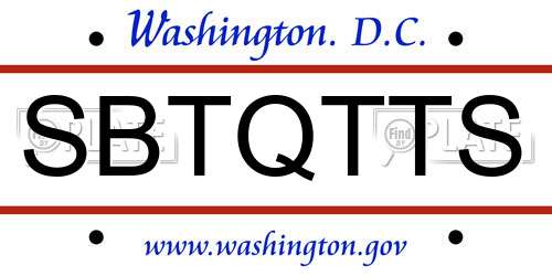 SBTQTTS District Of Columbia License Plate