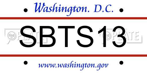 SBTS13 District Of Columbia License Plate