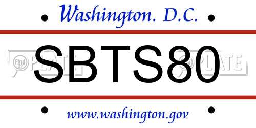SBTS80 District Of Columbia License Plate