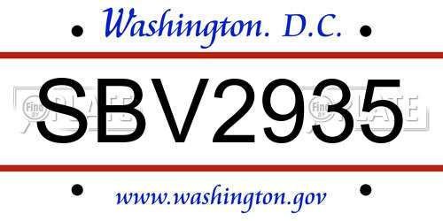 SBV2935 District Of Columbia License Plate