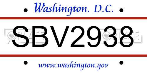 SBV2938 District Of Columbia License Plate