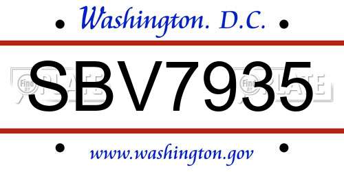 SBV7935 District Of Columbia License Plate