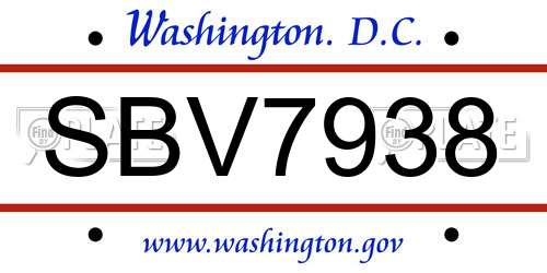 SBV7938 District Of Columbia License Plate