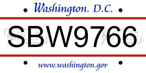 SBW9766 District Of Columbia License Plate
