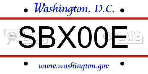 SBX00E District Of Columbia License Plate