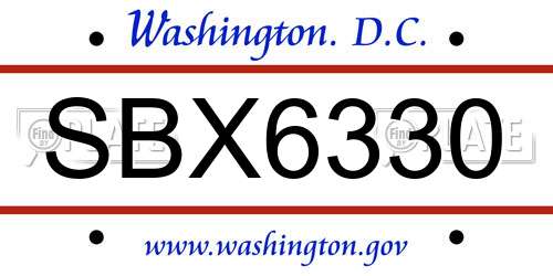SBX6330 District Of Columbia License Plate